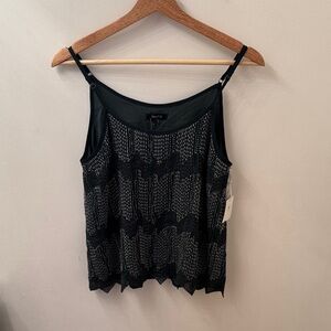 Deep green beaded spaghetti strap camisole style top.